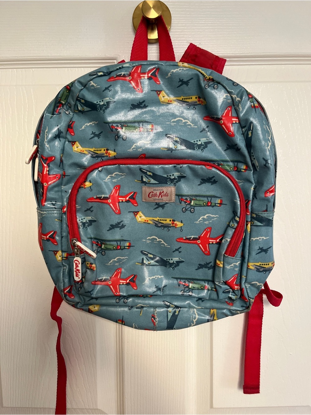 Cath Kidston Blue Airplane Print Kids Backpack with Red Trim